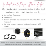 Industrial Pipe Fitting Bracket with Adjustable Rings for Custom Signage- 1/2" x 42"- BRACKET ONLY Plush