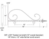 18" Light Duty Scroll Blade Sign Bracket - NO SIGN Plush