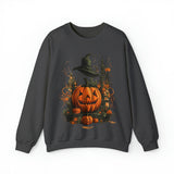 Halloween Crewneck Sweatshirt with Scary Pumpkins Castle Graphic Printify