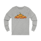 Long Sleeve T-shirt with Row of Vintage Pumpkins - Simple Design - Multiple Color Options