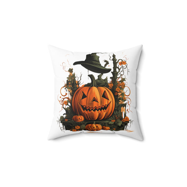 Halloween Pillow with Vintage Image Happy Halloween Spooky Scary Pumpkins Printify