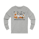 HOWLoween Treats, Please Cute Dog Graphic Long Sleeve T-Shirt Retro Colorful Dogs Ghosts Pumpkins Trick or Treat
