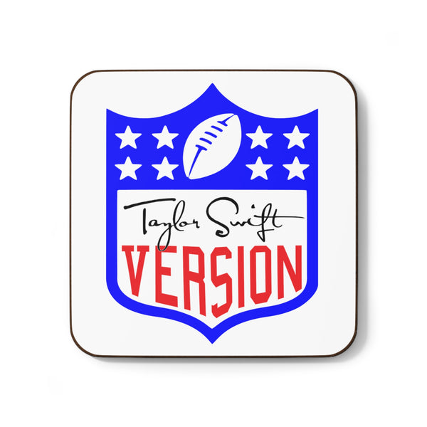 Taylor Swift Version Coaster Football Emblem Taylor Swift Version in Her Autograph Travis Kelce Kansas City Chiefs Printify