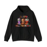 Happy Hallothanksmas Hooded Sweatshirt Hoodie Silly Halloween Thanksgiving Christmas All In One Graphic Viral Sweatshirt Viral Holiday Sweatshirt Printify