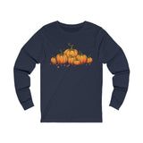Long Sleeve T-shirt with Row of Vintage Pumpkins - Simple Design - Multiple Color Options