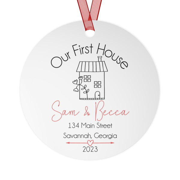Our First House Ornament for Christmas Tree - Personalized with First Names, Address, City, State, and Year Printify