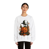 Halloween Crewneck Sweatshirt with Scary Pumpkins Castle Graphic Printify