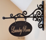Metal Plaque/Bracket with Custom Lettering - 5x8 OVAL - Powder Room/Laundry Room/Pantry/Guest Room/Office/etc.