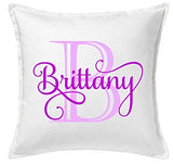 18 inch White Cotton Pillow Cover - Initial and First Name Plush