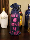 Custom/Personalized Jute Wine Bag - Pairs well with yoga pants and best friends