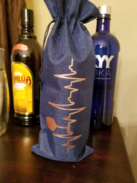 Custom/Personalized Jute Wine Bag - Wine heart beat vital line