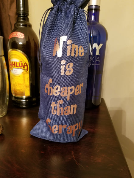 Custom/Personalized Jute Wine Bag - Wine is cheaper than therapy Plush