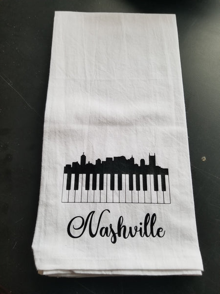 Tea Towel/Flour Sack Towel - Nashville Skyline and Piano Keys