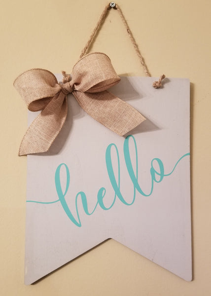 Custom 8x10 Wood Banner Sign with Burlap/Linen Bow and Twine Hanger