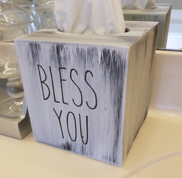 Wooden Tissue Box with or without Wording - Bless You, God Bless You, Be our Guest, Tissues