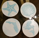 Set of 4 Wood Coasters 4x4 - Florida/Beach Themed Plush
