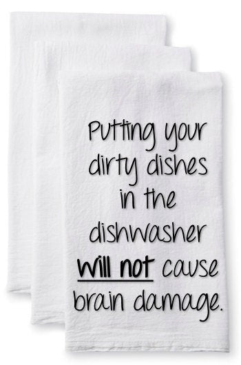 Putting Your Dishes in the Dishwasher Will Not Cause Brain Damage Flour Sack Towel-Kitchen