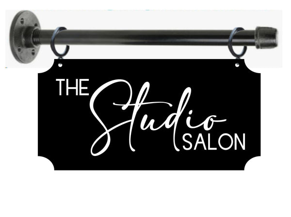 Custom Hanging Sign- Custom Black Metal Sign with Hanging Rod and Hardware, Custom Business Sign, Custom Home Sign, Etc.-  2-Sided 6"x12"