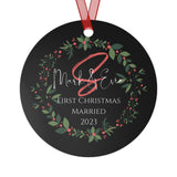 First Christmas Married Couples Ornament for Christmas Tree - Personalized with Your Last Initial, First Names, and Year Plush