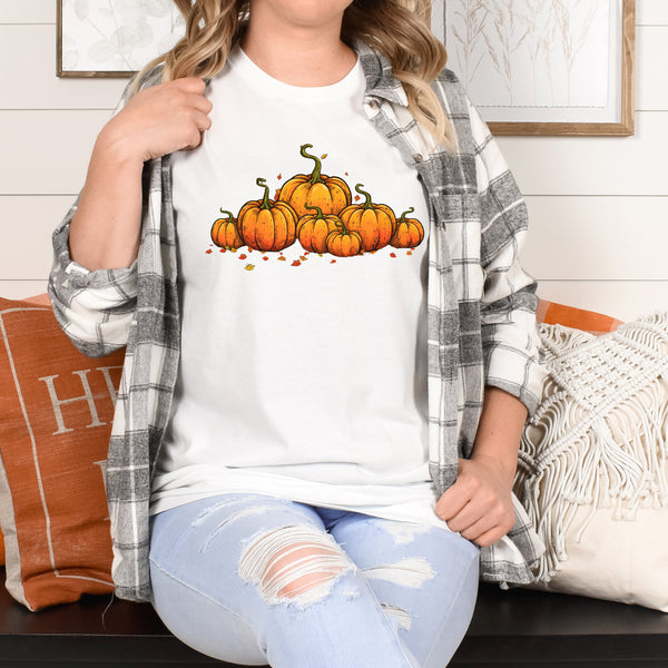 Fall Long-Sleeved T-Shirt with Vintage Pumpkins Graphic - Cozy Autumn Fashion!
