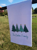 Kitchen Tea Towel with Family Name and Row of Christmas Trees Towel - Tea Towel - Bar Towel Gift for Home Holiday Gift Hostess Gifts Plush